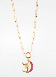 Chinese Gold Necklace - Scorpion & Crscent with Micro Pink Stones