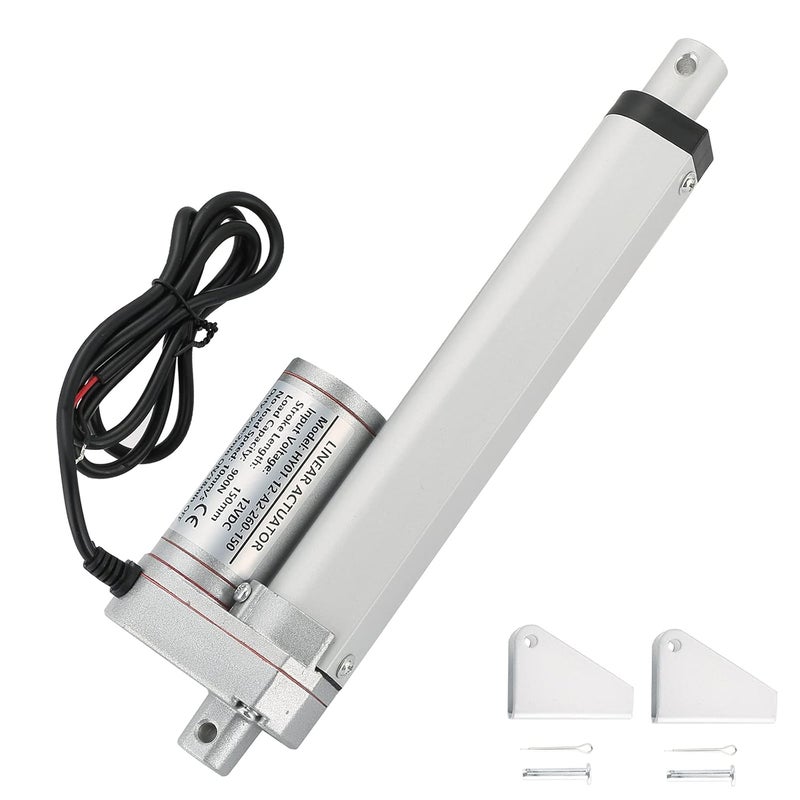 MAOPINER محرك خطي بجهد 12 فولت وطول 6 بوصات مع حامل تثبيت 900 نيوتن (202 رطل) أقصى رفع 10 مم/ثانية لكرسي الاسترخاء ورفع طاولة التلفاز وسرير التدليك والأريكة الكهربائية - Image 1