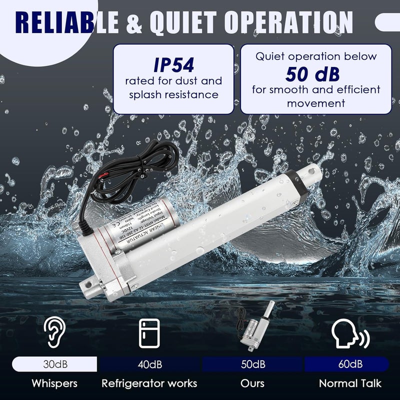 MAOPINER محرك خطي بجهد 12 فولت وطول 6 بوصات مع حامل تثبيت 900 نيوتن (202 رطل) أقصى رفع 10 مم/ثانية لكرسي الاسترخاء ورفع طاولة التلفاز وسرير التدليك والأريكة الكهربائية - Image 4