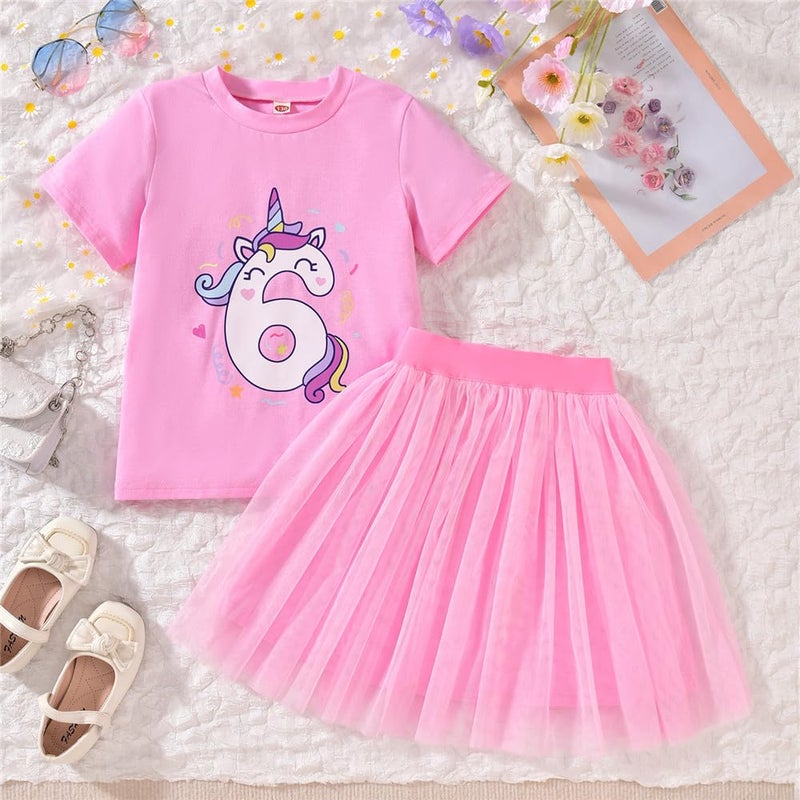 CPEI 6th Birthday Outfit for Girls 6 Year Old Six Sixth Shirt Skirt Birthday Outfit (Pink, 6 Years) - Image 2