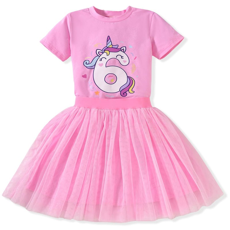 CPEI 6th Birthday Outfit for Girls 6 Year Old Six Sixth Shirt Skirt Birthday Outfit (Pink, 6 Years) - Image 1