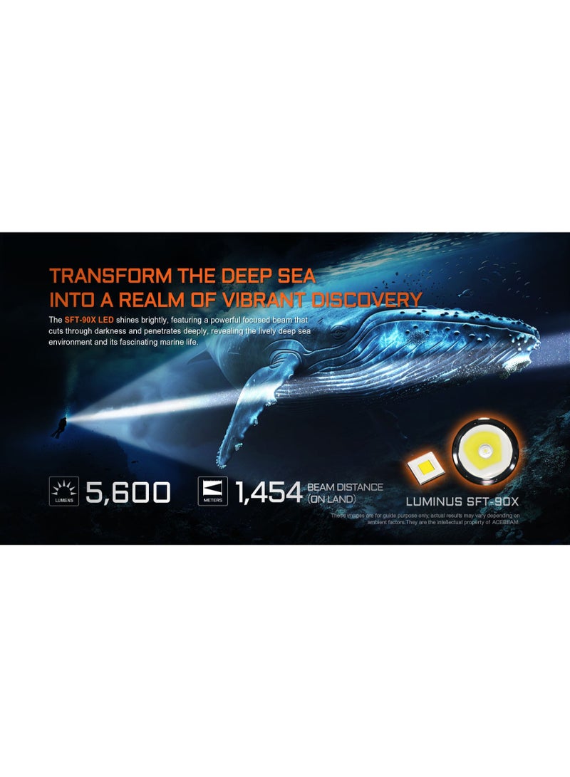 Acebeam D30 5600 Lumens Diving Flashlight, 1454 Meters Beam Distance, 100 Meter Waterproof Rating (Scuba Diving, Underwater Exploration, Deep Sea Fishing) - Image 4