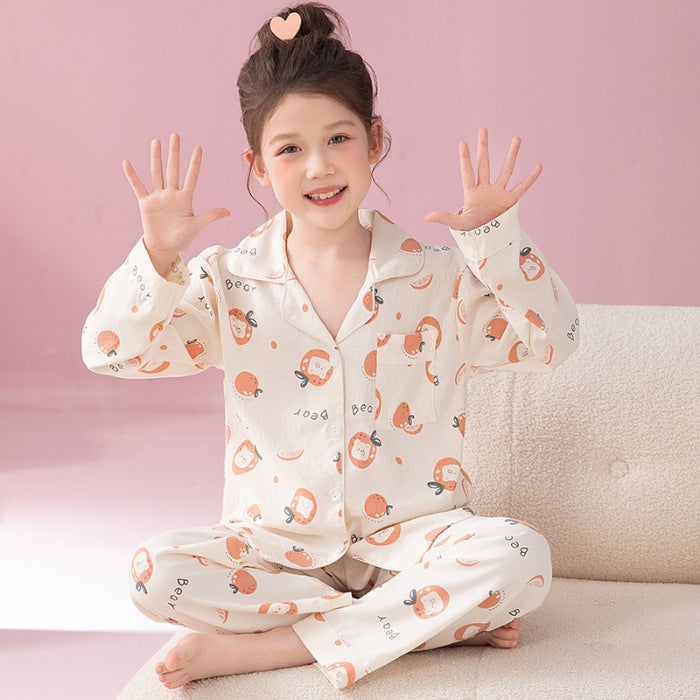 Childrens Pajamas Girls Long Sleeve Cloud Cotton Spring and Autumn Cardigan Childrens Girls Pajamas Home Clothes suit 8513# 
