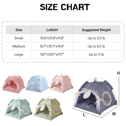 Selena Cat Bed Tents Dog House Indoor Outdoor Lace Mesh Breathable Windows Door Curtains Removable Portable Nest Teepe House (Small,Green&Yellow) - Image 4