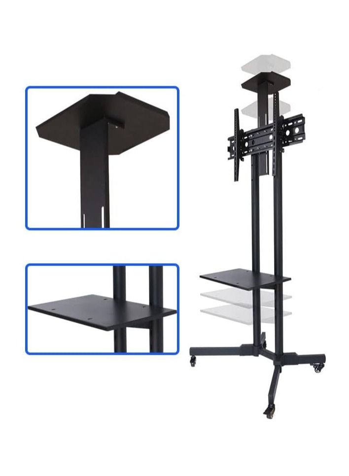 Mobile TV Stand, TV Cart with Mount on Lockable Wheels and 2 Trays for 32-65inch LED and LCD Screen (32-65in with 2 trays) - Image 3