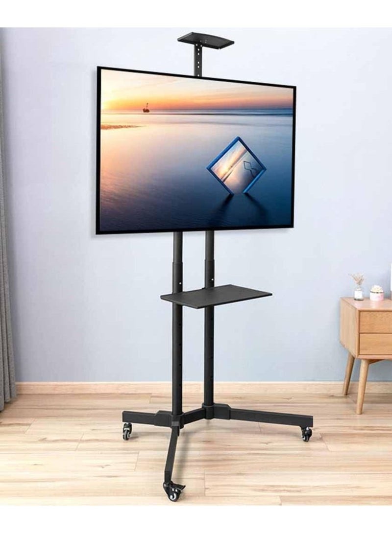 Mobile TV Stand, TV Cart with Mount on Lockable Wheels and 2 Trays for 32-65inch LED and LCD Screen (32-65in with 2 trays) - Image 1