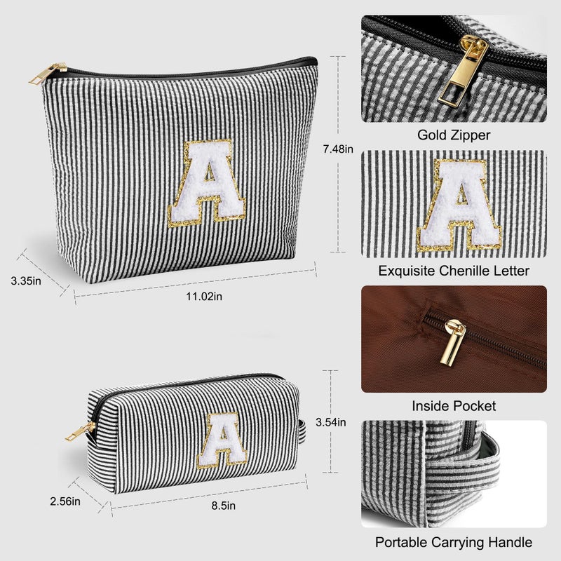 YOOLIFE Initial Makeup Bag - Personalized Monogrammed Travel Toiletry Bag, Perfect for Teens, Weddings, and Preppy Styles - Black - Image 4