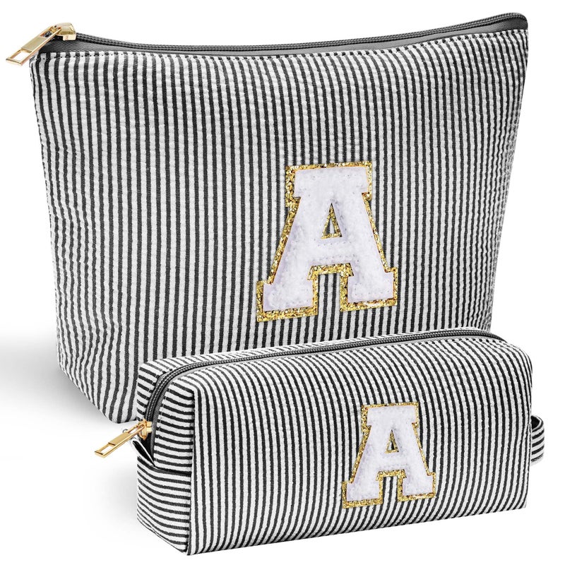 YOOLIFE Initial Makeup Bag - Personalized Monogrammed Travel Toiletry Bag, Perfect for Teens, Weddings, and Preppy Styles - Black - Image 1