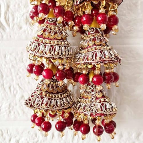 Adikala Craft Store Ethnic Nalki Cone Latkan Tassel Pack of 2 for Saree Pallu, Blouse, Suits, Dupatta, Lehenga Decor (Maroon 3Cone) - Image 5