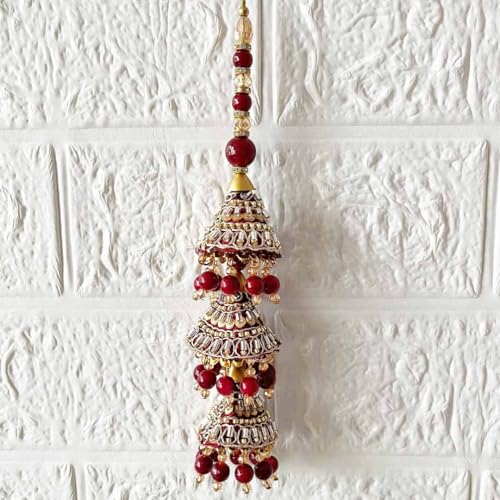 Adikala Craft Store Ethnic Nalki Cone Latkan Tassel Pack of 2 for Saree Pallu, Blouse, Suits, Dupatta, Lehenga Decor (Maroon 3Cone) - Image 2