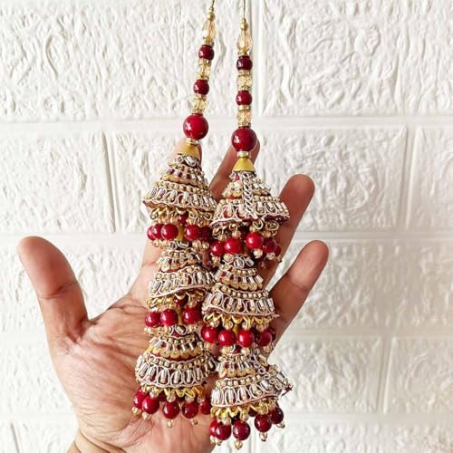 Adikala Craft Store Ethnic Nalki Cone Latkan Tassel Pack of 2 for Saree Pallu, Blouse, Suits, Dupatta, Lehenga Decor (Maroon 3Cone) - Image 1