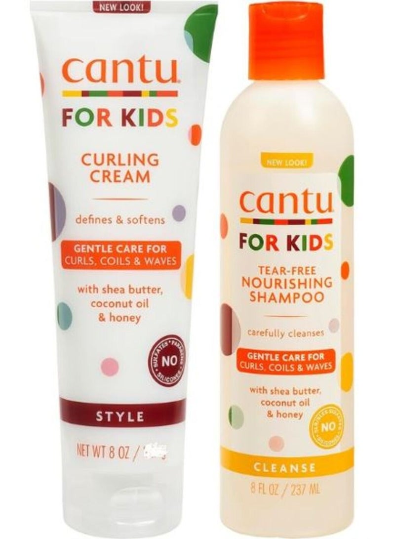 كانتو مجموعة كانتو للعناية بشعر الأطفال - شامبو مغذي لا يسبب الدموع + كريم تجعيد لتحديد وتنعيم التجعيدات، مع زبدة الشيا وزيت جوز الهند والعسل - Image 1