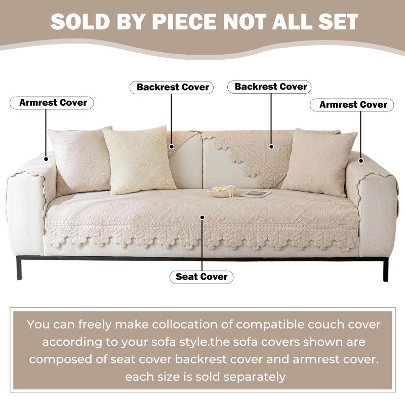 XSlive Cotton Quilted Dog Couch Cover for Sofa Farmhouse Rustic Embroidery Sectional Couch Cover Soft Anti-Slip Sofa Slipcover Furniture Protector for Kids, Pets (Khaki,28"x59") - Image 2