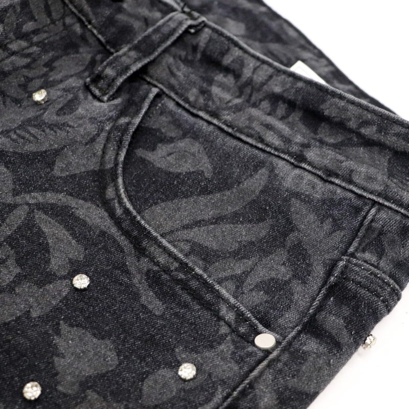 FantasyGears Men Rhinestone Skinny Ripped Jeans Y2k Stretch Slim Fit Stacked Jeans Grunge Denim Pants (US, Alpha, Medium, Regular, Regular, Black#2) - Image 5