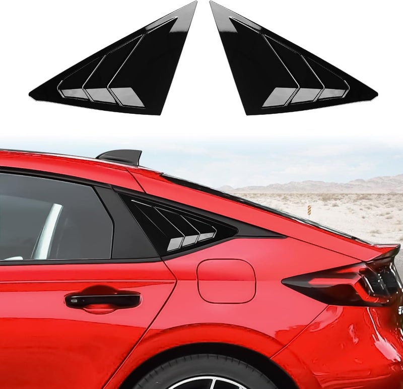 CKE Hatchback Compatible with Honda Civic 2025 2024 2023 2022 Accessories Sport Car Exterior Rear Side Window Louvers Air Vent Scoop Shades Cover Blinds -Bright Black - Image 1
