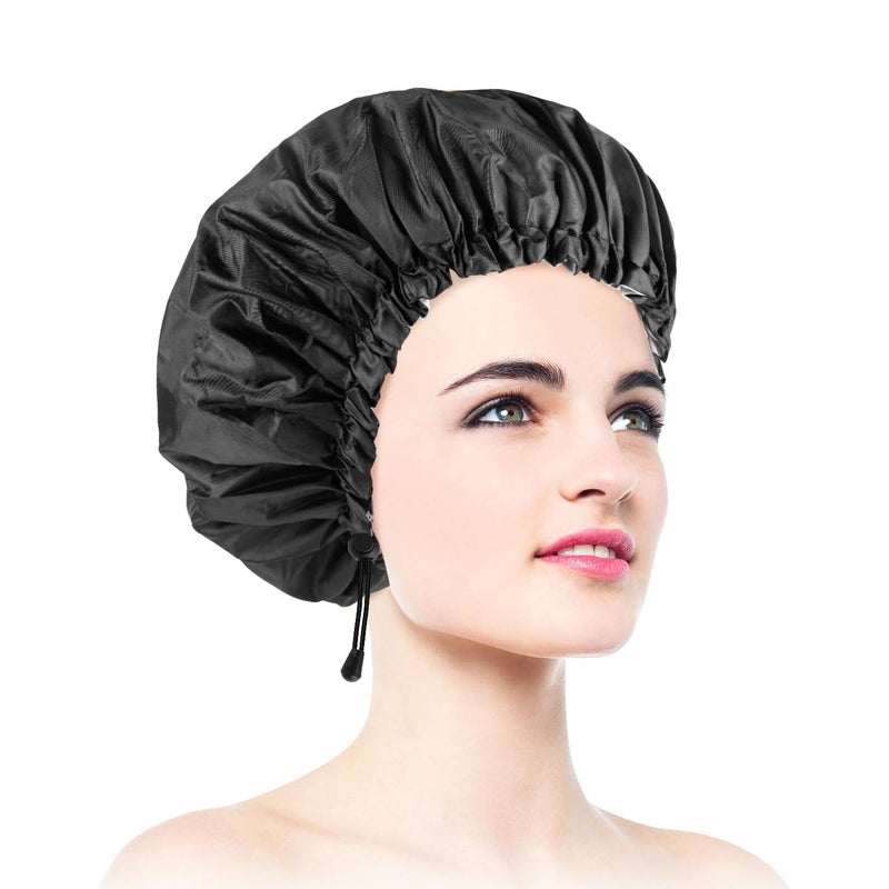 WINSTECK 1 PCS Shower Cap, Double Layer & Adjustable Bathing Cap for Shower, Extra Large Reusable Hair Cap for Women, Waterproof Exterior & EVA Lining, Oversized Design for All Hair Lengths/Style - Image 1