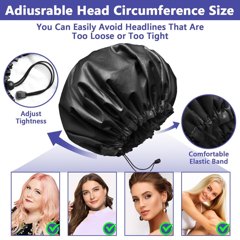 WINSTECK 1 PCS Shower Cap, Double Layer & Adjustable Bathing Cap for Shower, Extra Large Reusable Hair Cap for Women, Waterproof Exterior & EVA Lining, Oversized Design for All Hair Lengths/Style - Image 3