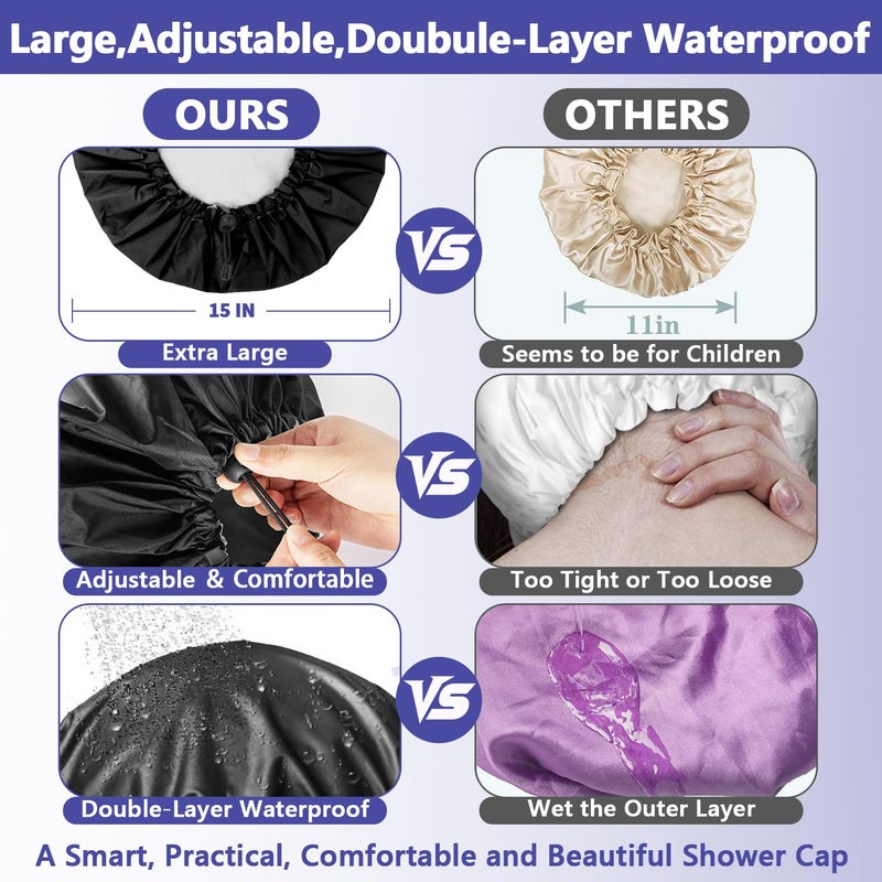 WINSTECK 1 PCS Shower Cap, Double Layer & Adjustable Bathing Cap for Shower, Extra Large Reusable Hair Cap for Women, Waterproof Exterior & EVA Lining, Oversized Design for All Hair Lengths/Style - Image 4