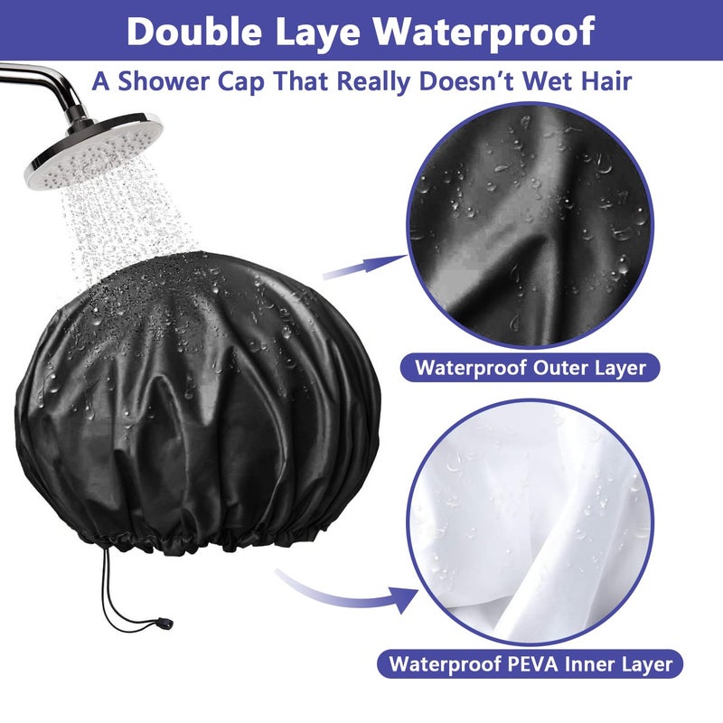 WINSTECK 1 PCS Shower Cap, Double Layer & Adjustable Bathing Cap for Shower, Extra Large Reusable Hair Cap for Women, Waterproof Exterior & EVA Lining, Oversized Design for All Hair Lengths/Style - Image 2