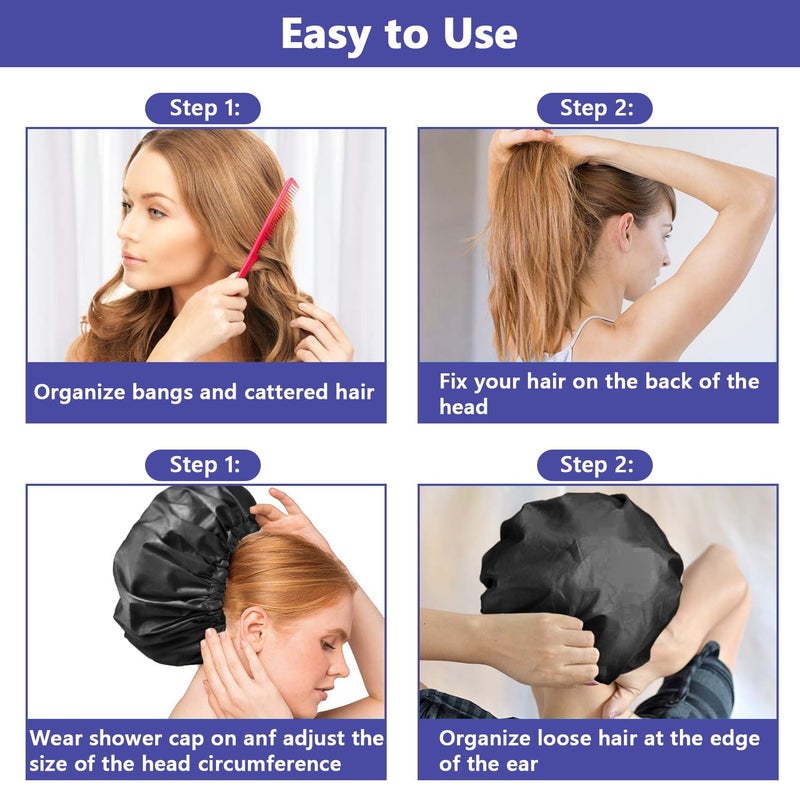 WINSTECK 1 PCS Shower Cap, Double Layer & Adjustable Bathing Cap for Shower, Extra Large Reusable Hair Cap for Women, Waterproof Exterior & EVA Lining, Oversized Design for All Hair Lengths/Style - Image 5