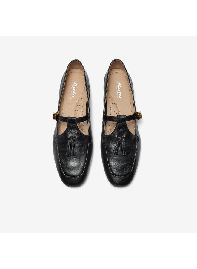 Bata Tassel Mary Jane Loafers Women Autumn British Lambskin Slip-on Avl11ca5 Black Size 37 - Image 2