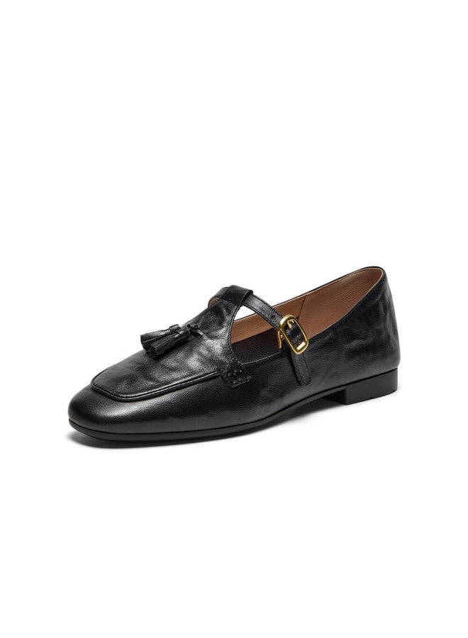 Bata Tassel Mary Jane Loafers Women Autumn British Lambskin Slip-on Avl11ca5 Black Size 37 - Image 1