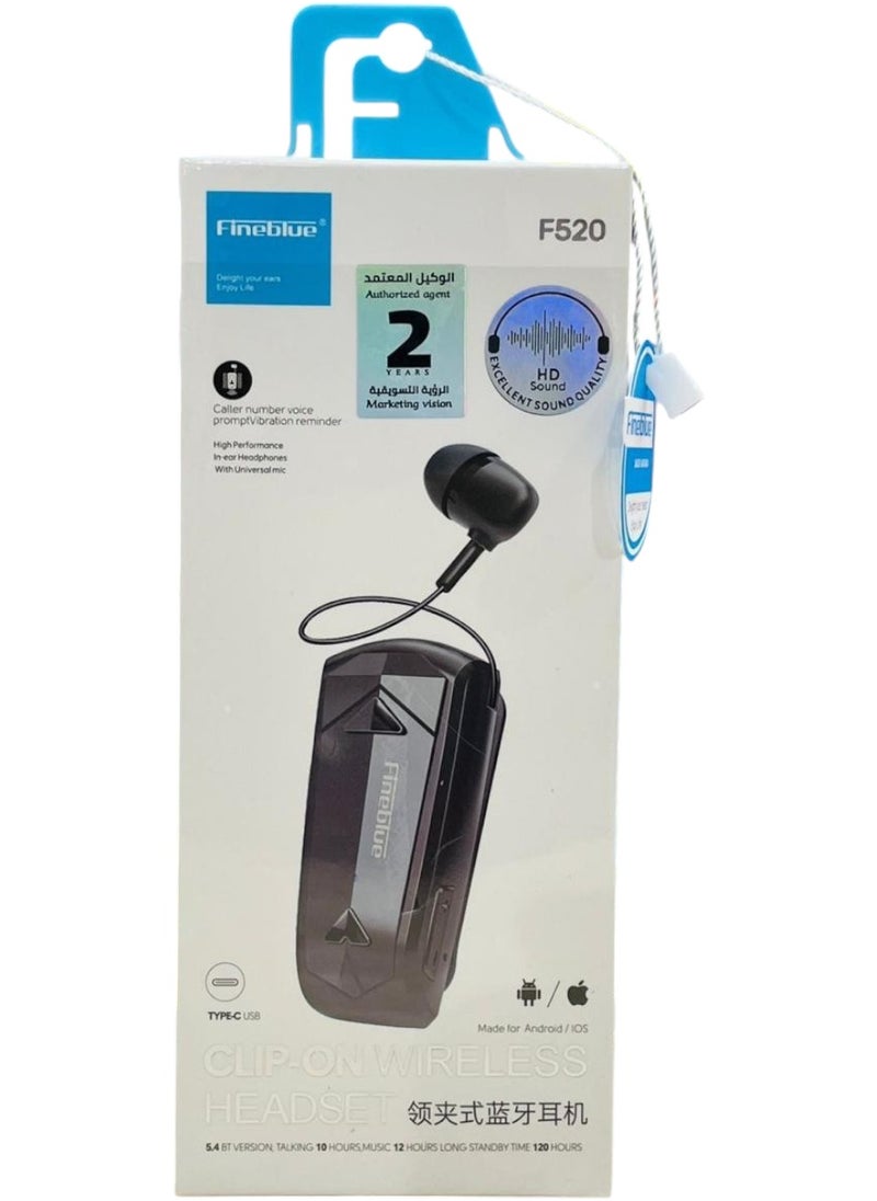 Fineblue - F520 Bluetooth Headset Retractable Vibration Noise Cancelling With Microphone Volume Control - Image 1