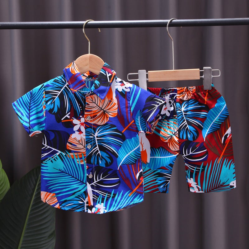 Summer Short-Sleeved Suit For Kidsren Aged 0-4 Years Old, Boys' Printed Shirt 2-Piece Set, Southeast Asian Style Kidsren'S Clothing For Boys - Image 1