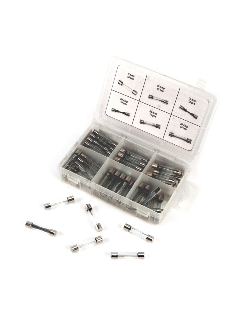 Performance Tool Performance Tool W5375 60pc AGC Glass Fuse Assortment (5A, 10A, 15A, 20A, 25A, and 30A) in a Clear Plastic Case  - Image 1
