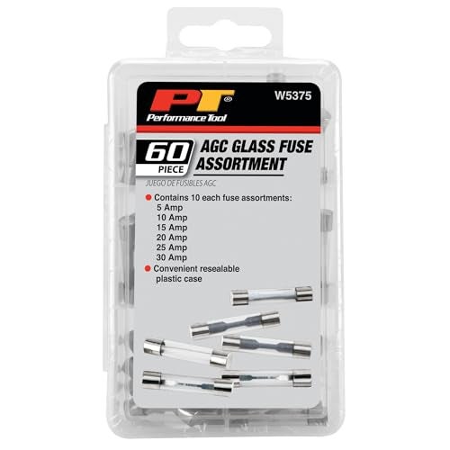 Performance Tool W5375 60pc AGC Glass Fuse Assortment (5A, 10A, 15A, 20A, 25A, and 30A) in a Clear Plastic Case - Image 4