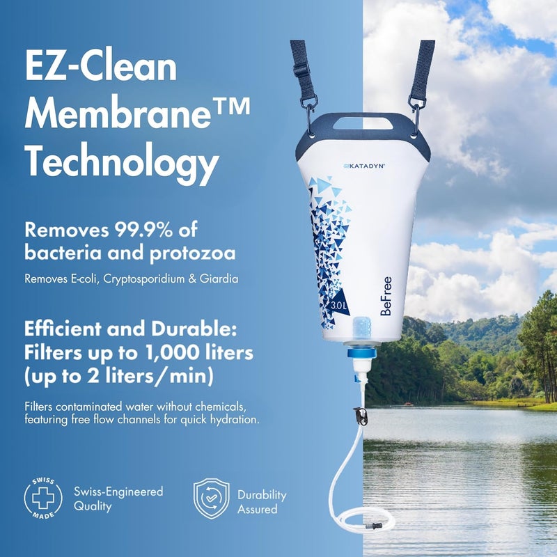 KATADYN Gravity BeFree 3.0L Water Filter, Fast Flow, 0.1 Micron EZ Clean Membrane Personal Small Group Camping, Backpacking Emergency Preparedness, Clear, 8020470 - Image 3