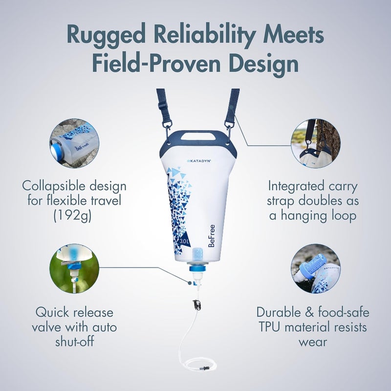 KATADYN Gravity BeFree 3.0L Water Filter, Fast Flow, 0.1 Micron EZ Clean Membrane Personal Small Group Camping, Backpacking Emergency Preparedness, Clear, 8020470 - Image 2