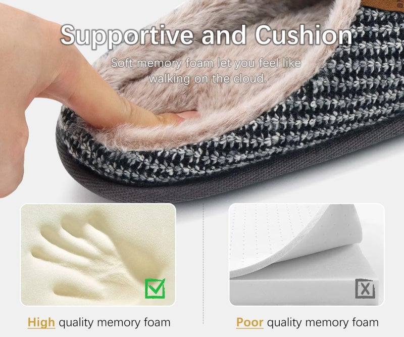 ONCAI Mens Black Knit Stripes Cozy Memory Foam scuff Slippers Slip On Warm Faux Fur House Shoes Indoor/Outdoor With Best Arch Surpport Size 11 - Image 3