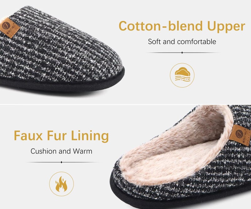 ONCAI Mens Black Knit Stripes Cozy Memory Foam scuff Slippers Slip On Warm Faux Fur House Shoes Indoor/Outdoor With Best Arch Surpport Size 11 - Image 4