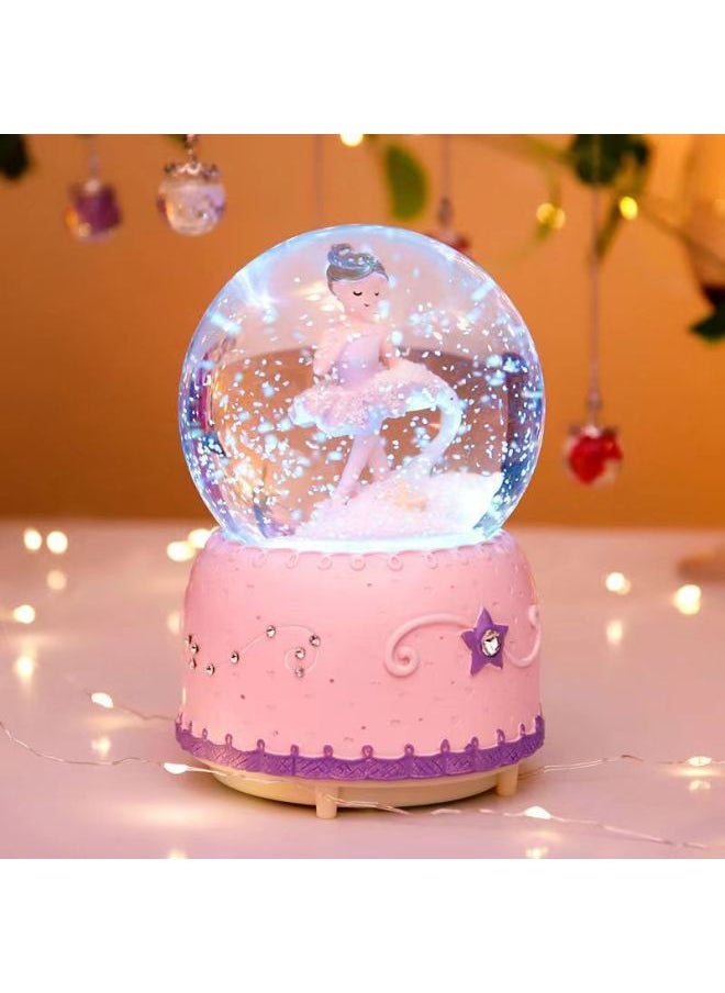 Mermaid Princess Crystal Ball Music Box Cartoon Ornaments Snowflakes Student Creative Gift Birthday Music Box-Color:11-ballet [purple Clothes]-Size:Large Size 100#(automatic Snow) Lanterns Music  - Image 1