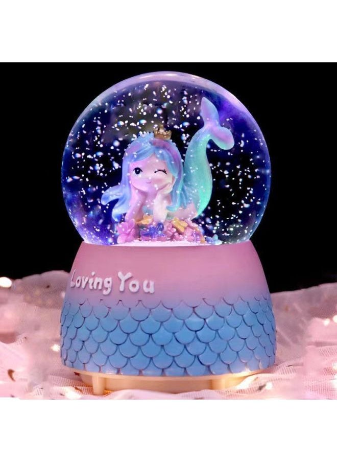 Mermaid Princess Crystal Ball Music Box Cartoon Ornaments Snowflakes Student Creative Gift Birthday Music Box-Color:11-ballet [purple Clothes]-Size:Large Size 100#(automatic Snow) Lanterns Music  - Image 2