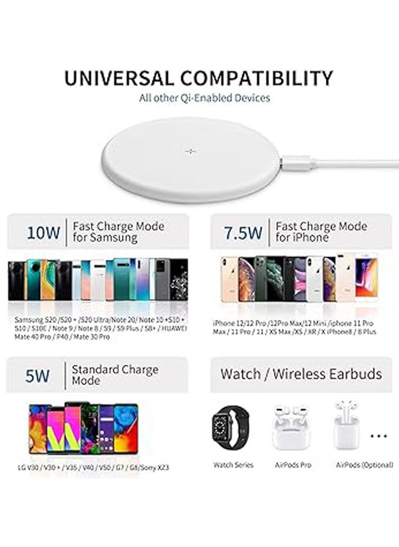 Generic - Ultra Slim Qi-Certified Fast Wireless Charger Pad for iPhone 13/12/11 Series/X, XR Series, 8/SE Series (7.5W), Samsung Galaxy S6-22, Note 7-20 (10W), Airpods - Image 1