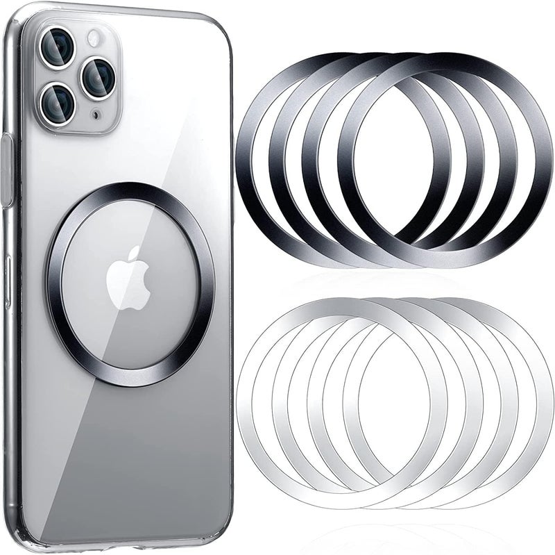 CLENEA 8 Pcs Magnetic Wireless Car Charger, Metal Rings with Sticker, Universal Car Phone Holder, Compatible with MagSafe, Black and Silver - Image 1