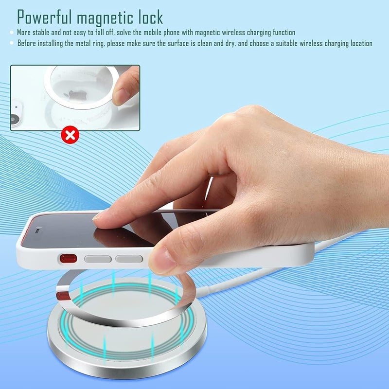 CLENEA 8 Pcs Magnetic Wireless Car Charger, Metal Rings with Sticker, Universal Car Phone Holder, Compatible with MagSafe, Black and Silver - Image 2