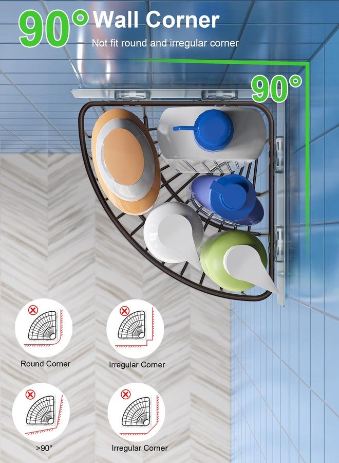SMARTAKE 2-Pack Corner Shower Caddy Deep Basket Design, SUS304 Stainless Steel, Wall Mounted Bathroom Shelf with Adhesive, Storage Organizer for Toilet, Dorm and Kitchen (Bronze) - Image 2