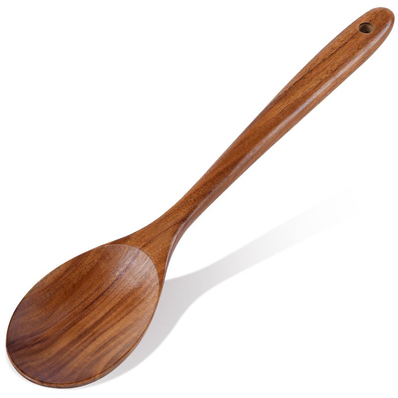 ICSTI Wooden Spoons for Cooking, Natural Premium Teak Wooden Spoons, Good Grip Large Cooking Spoons and Wooden Spatula, Heat Resistant Wooden Cooking Utensils for Nonstick Cookware Serving, Perfect Gifts - Image 1