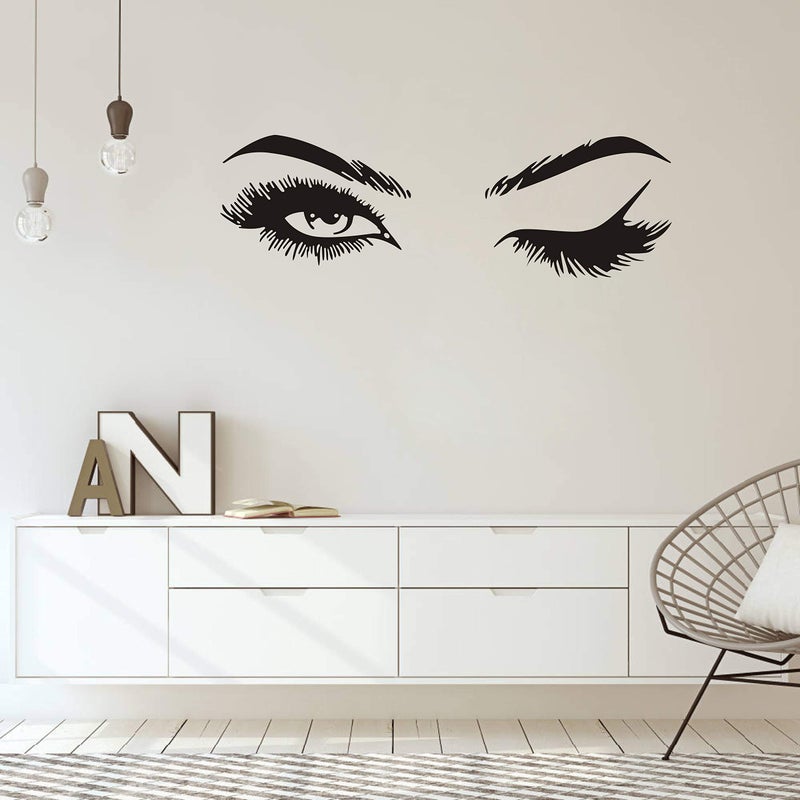 Fashionista Girl Wink Wall Decal with Beautiful Charming Eyelashes Easy Peel and Stick Woman Mural Vinyl Art Decor for Living Room BedroomY38 Big