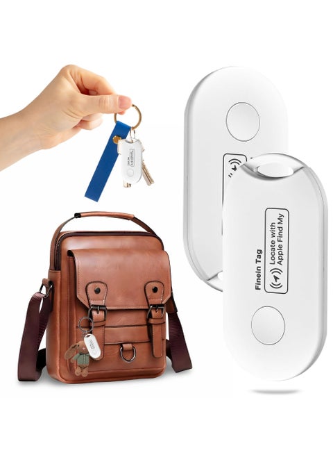 Key Finder Item Bluetooth Tracker Mini Tag Luggage Work with Apple Find My APP, 10 Months Long Working Time, Small Size, 200 ft Range, Global Positioning, iOS White 2Pack
