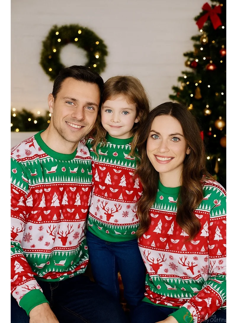 Matching Family Outfits Matching Family Christmas Sweatshirts | Red & Green Reindeer & Tree Print Pullover | Festive Holiday Matching Outfits for Mom, Dad & Kids | Cozy Unisex Christmas Jumper for Family Photos