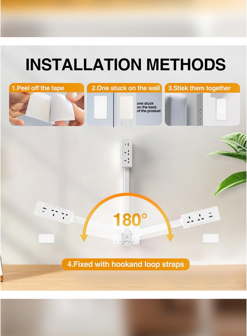وين هولدر مُوسِّع مقبس كهربائي مزوّد بمنافذ USB-A وUSB-C بالإضافة إلى مقبسين كهربائيين. يمتد من 22 إلى 27 بوصة ويدور بزاوية 180 درجة، مما يجعله مثاليًا للمساحات صعبة الوصول. مناسب للاستخدام خلف الأرائك، والطاولات الجانبية، والمكاتب، وغير ذلك. - Image 4