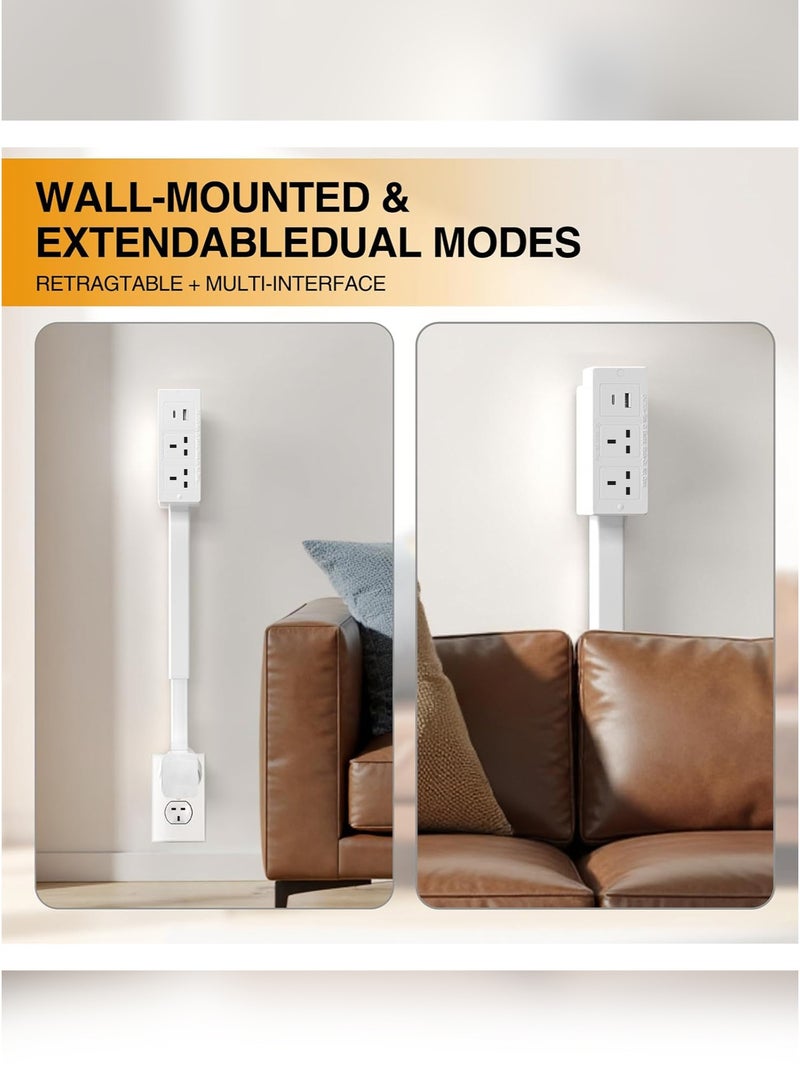 وين هولدر مُوسِّع مقبس كهربائي مزوّد بمنافذ USB-A وUSB-C بالإضافة إلى مقبسين كهربائيين. يمتد من 22 إلى 27 بوصة ويدور بزاوية 180 درجة، مما يجعله مثاليًا للمساحات صعبة الوصول. مناسب للاستخدام خلف الأرائك، والطاولات الجانبية، والمكاتب، وغير ذلك. - Image 5