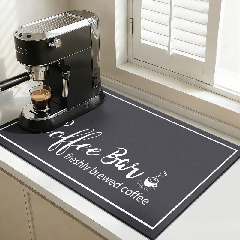 Findosom Dish Drying Mat, 12"x 20" Super Absorbent & Hide Stain Coffee Mat, Cuttable Drying Mat for Kitchen Counter, Coffee Bar Accessories, Under Dish Rack, Coffee Maker, Espresso Machine, DarkGrey - Image 1