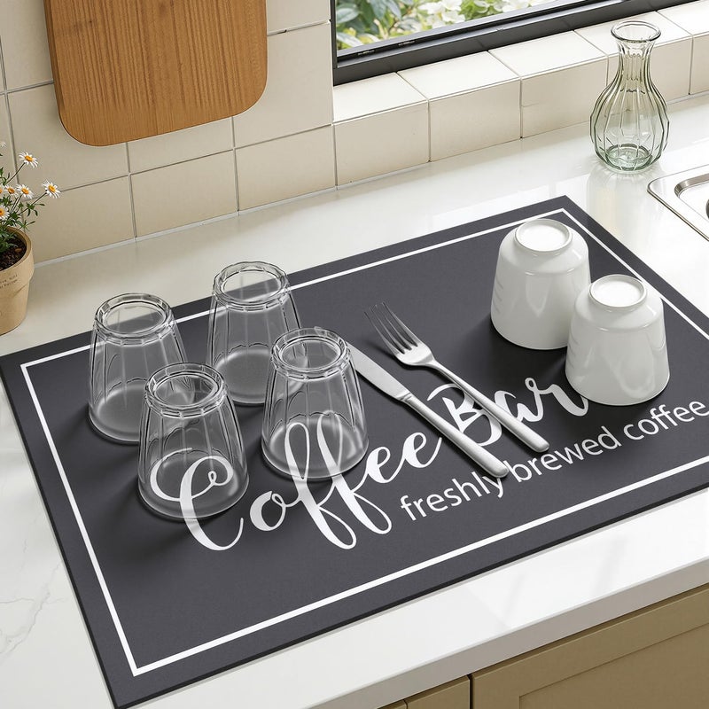 Findosom Dish Drying Mat, 12"x 20" Super Absorbent & Hide Stain Coffee Mat, Cuttable Drying Mat for Kitchen Counter, Coffee Bar Accessories, Under Dish Rack, Coffee Maker, Espresso Machine, DarkGrey - Image 5