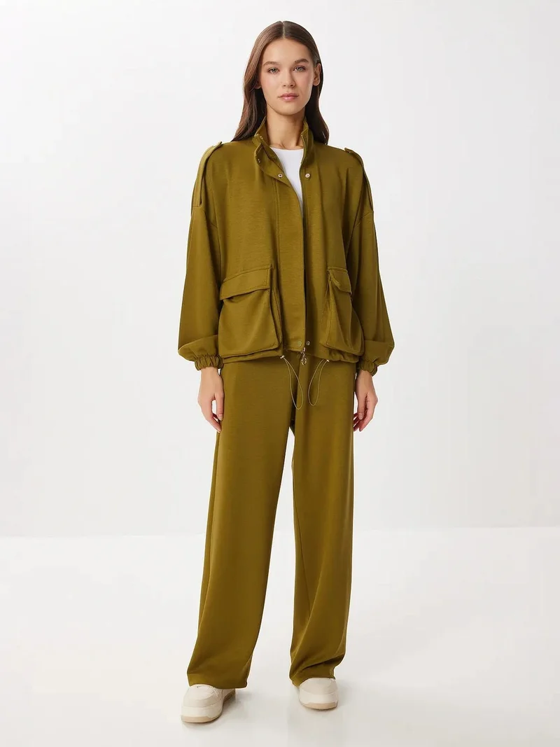 السعادة في إسطنبول ISTANBUL Pocket Detail Jacket &  Wide Leg Pants Two-Piece Set