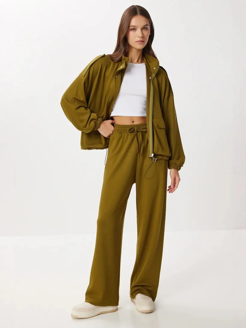 السعادة في إسطنبول ISTANBUL Pocket Detail Jacket &  Wide Leg Pants Two-Piece Set